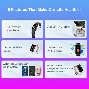 HONOR Band 6 Blood Oxygen Smart Watch Heart Rate Stress Monitor 1.47 AMOLED Screen Fitness Bracelet Waterproof Smartband for Men